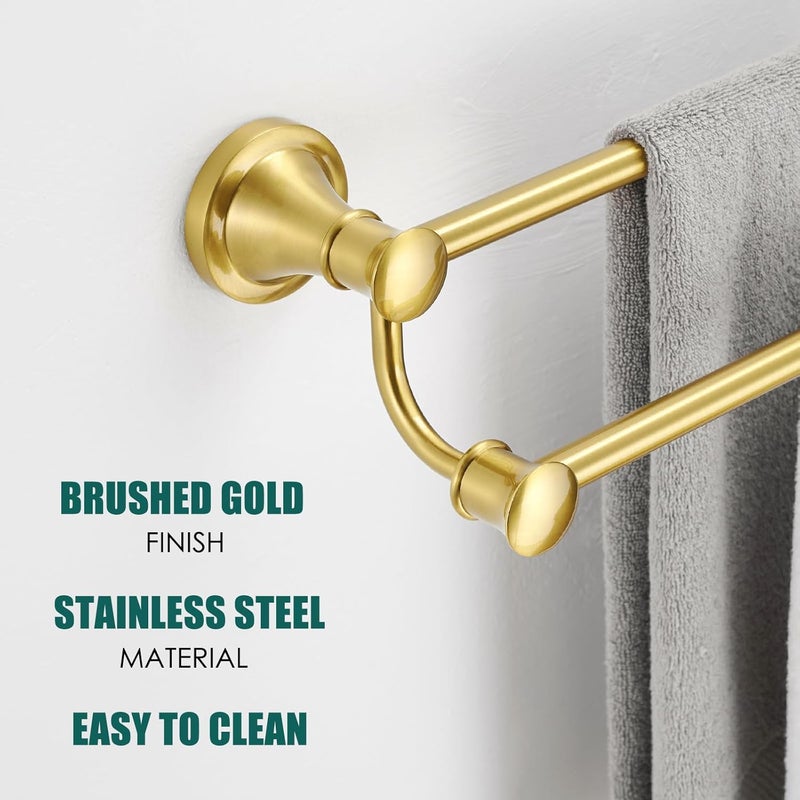 Hoimpro Adjustable Retractable 15-27 Inches Stainless Steel Bathroom Towel Bar, Bathroom Accessories Bath Hotel Double Towel Bar Rod Hanger Wall Mounted Towel Holder Towel Rack, Brushed Gold - Image 3